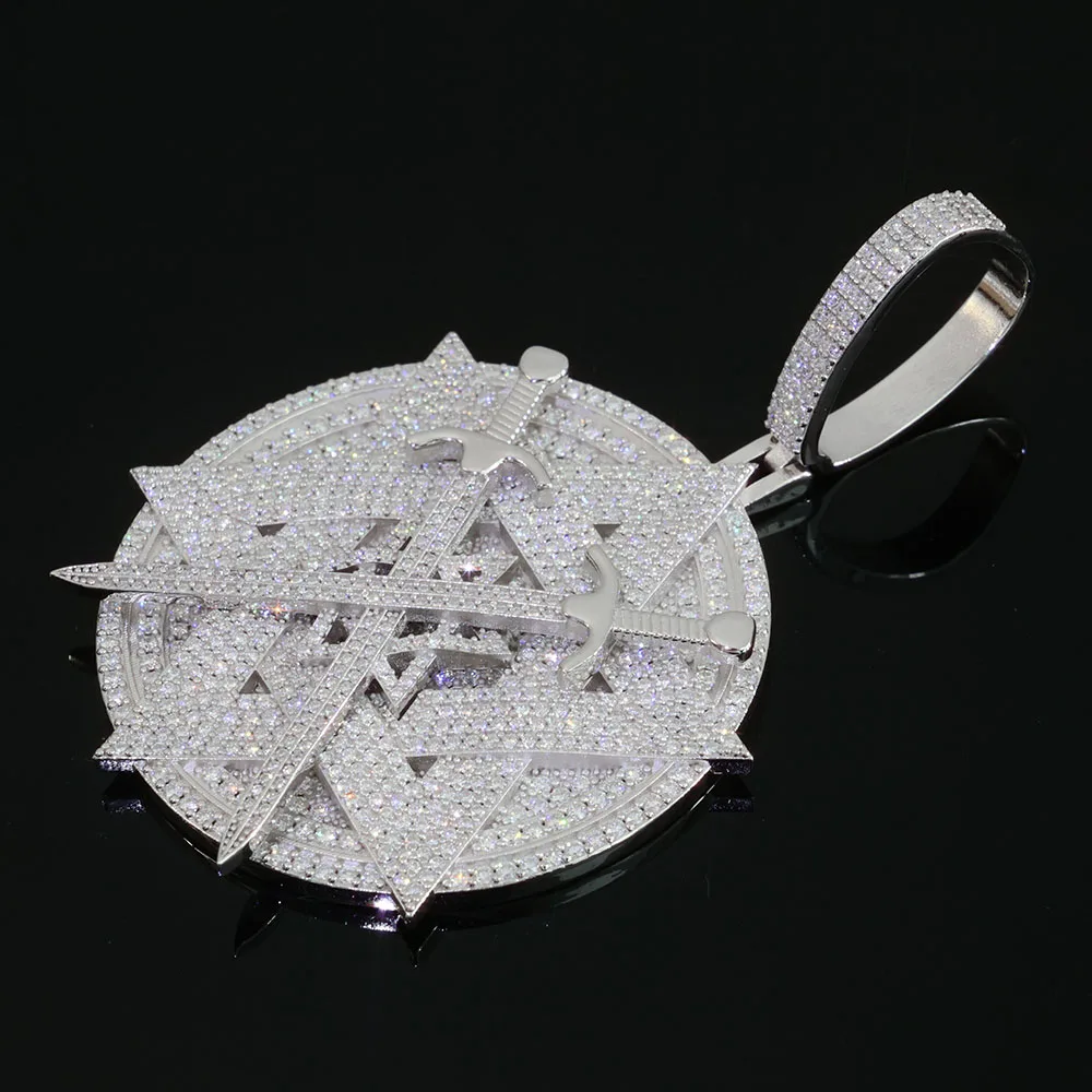 HHIOK 925 الفضة VVS مويسانيتي سداسية ستار 2 بوصة قلادة مخصصة مزدوجة السيف تصميم بلينغ مثلج خارج الماس والمجوهرات هدية #3