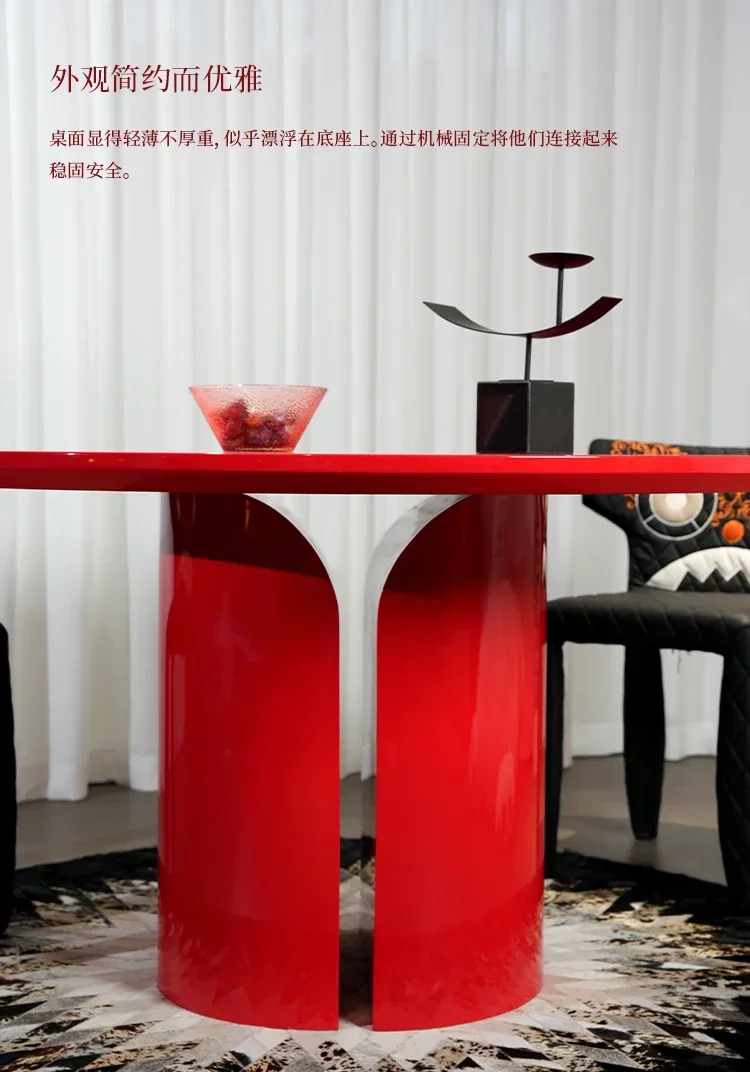 Minimalist dining table household modern red light luxury water drop creative dining table large flat high-end table