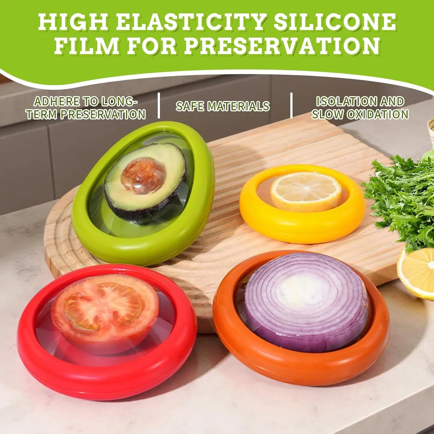 4Pcs/Set Silicone Fruit Vegetable Containers For Fridge Reusable Food Storage Fresh Stretch Pods Kitchen Saver Organizer