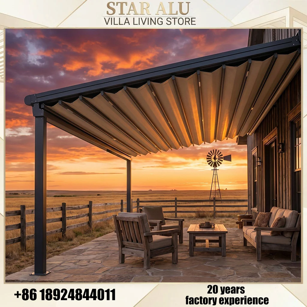 Waterproof Retractable Awning Aluminum Frame PVC Patio Roof Cover for Outdoor Garden Terrace Balcony