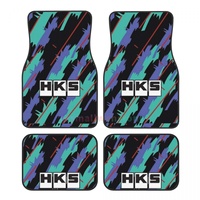 HKS Retro Pattern Car Floormat Heavy Duty Front Rear Rubber Floor Mats Carpet Floor Protection Fits Most Vehicles