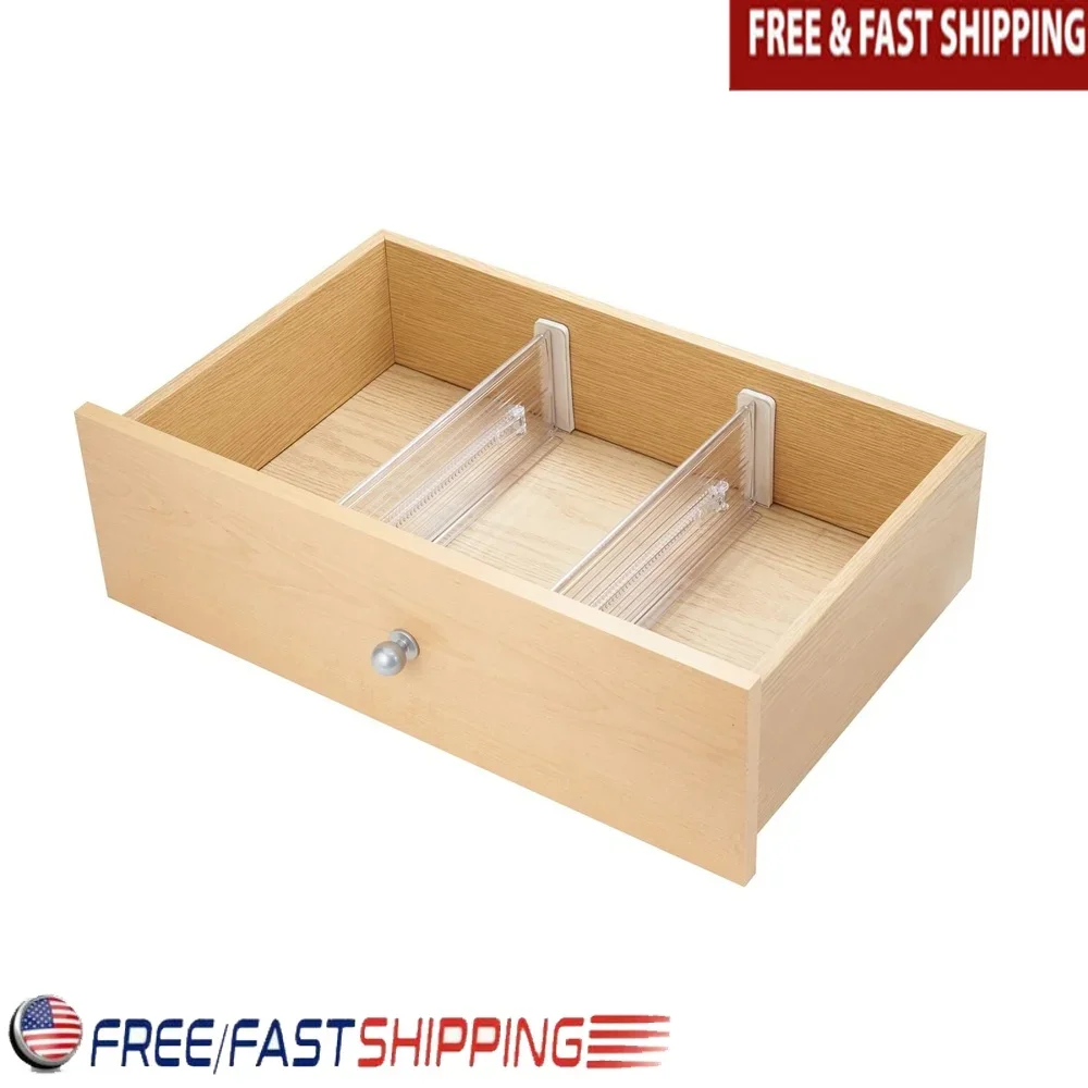 

Adjustable Drawer Organizer Set of 2 BPA-Free Clear Plastic In-Drawer Dividers Kitchen Bathroom Office Storage Solutions