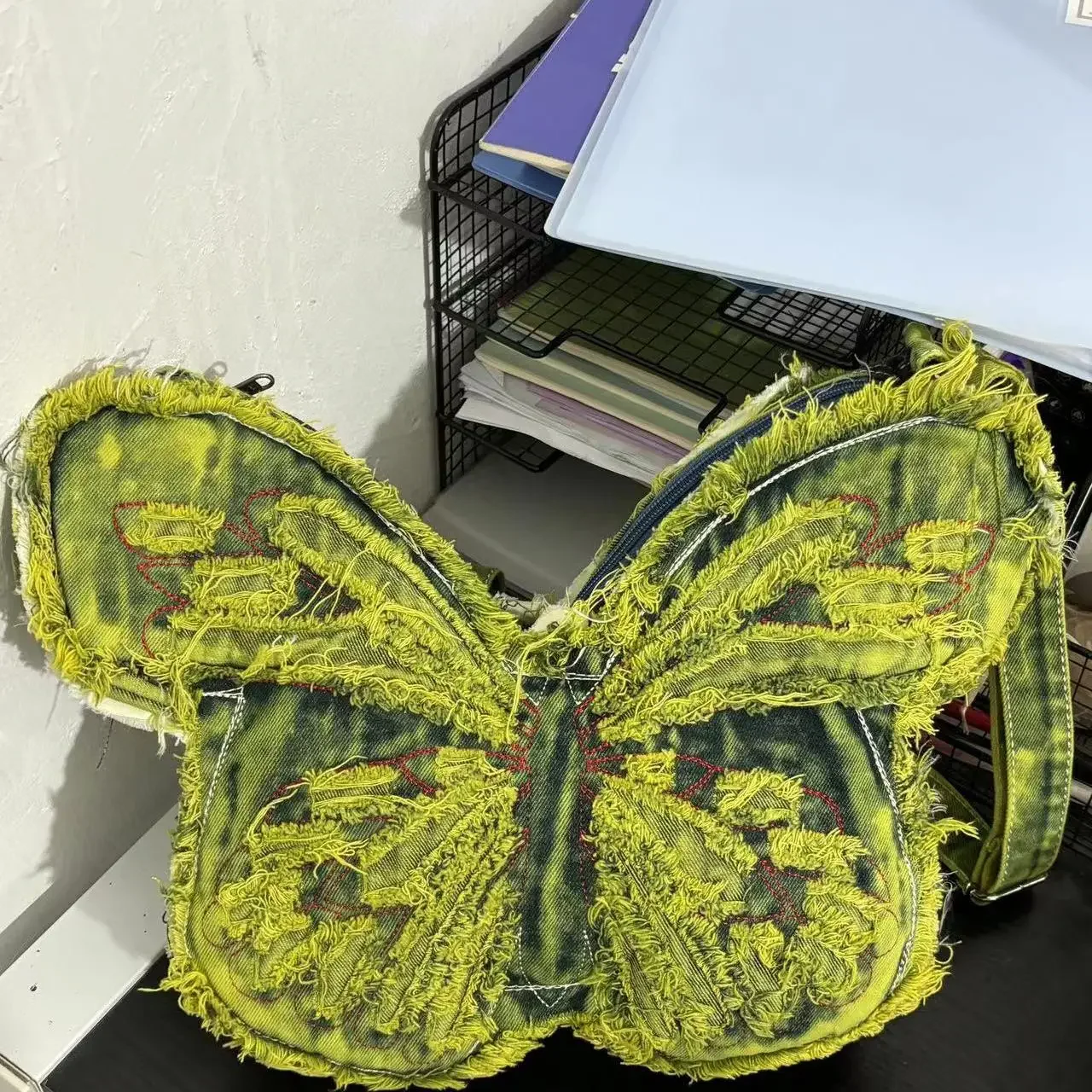 Miyagawa-Bolso de hombro de vaquero con mariposa bordada, mochila versátil de gran capacidad, diseño de nicho, 2024