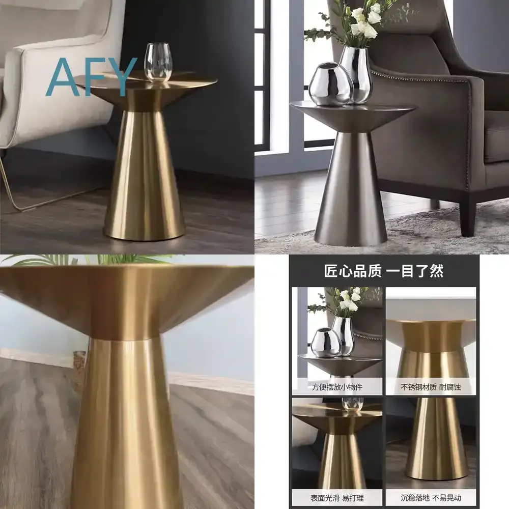 Italian Luxury Titanium Gold Stainless Steel Side Table for Modern Living Room Hotel Lobby Club Corner Table Minimalist Cone