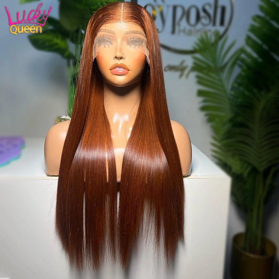 13x4 Ginger Brown Straight Lace Front Wigs Human Hair Pre Plucked 13x6 Straight Lace Frontal Wigs 180 Density For Women