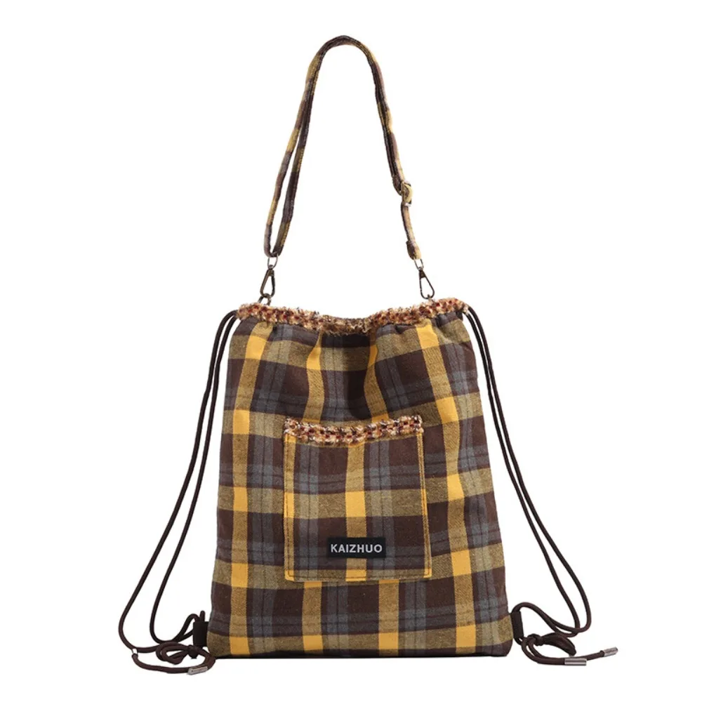 Multi-style Cartoon Sausage Dog Backpack Retro Checkered Drawstring Bag Cute Double-sided Crossbody Shoulder Bag