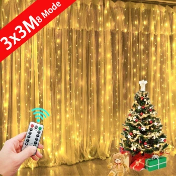 Guirnalda de cortina LED, luces de hadas USB con control remoto, 8 modos, guirnalda de Año Nuevo, decoración navideña para dormitorio, fiesta en casa.