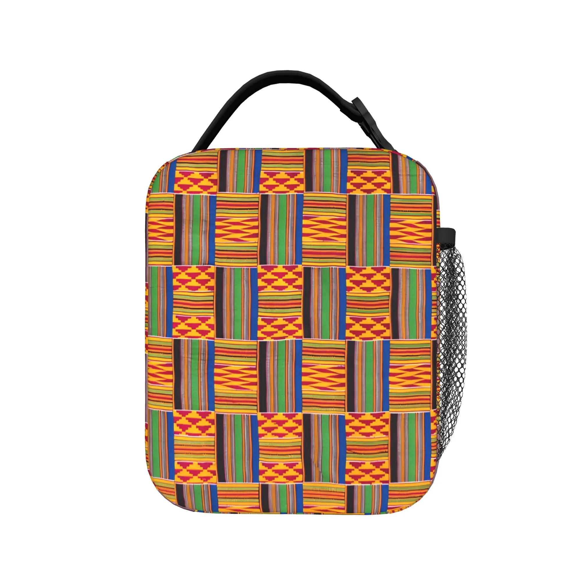African Pattern Authentic Kente Cloth Lunch Bag For Child Lunch Box Outdoor Picnic Cooler Bag Oxford Thermal Tote Handbags