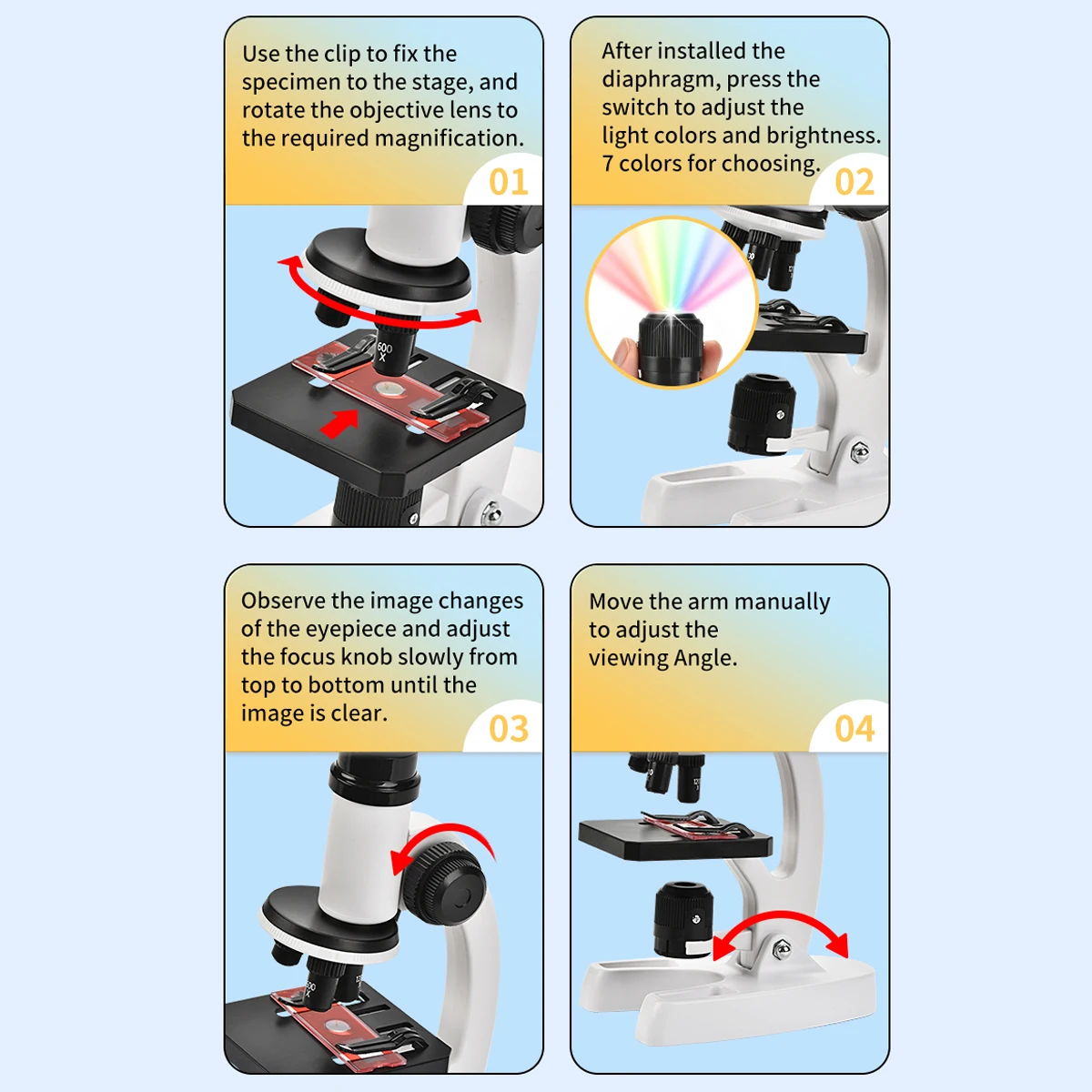 مجموعة تجارب علمية للمجهر للأطفال، تكبير عالي 1200x، لعبة ألغاز المراقبة البيولوجية للأطفال #3