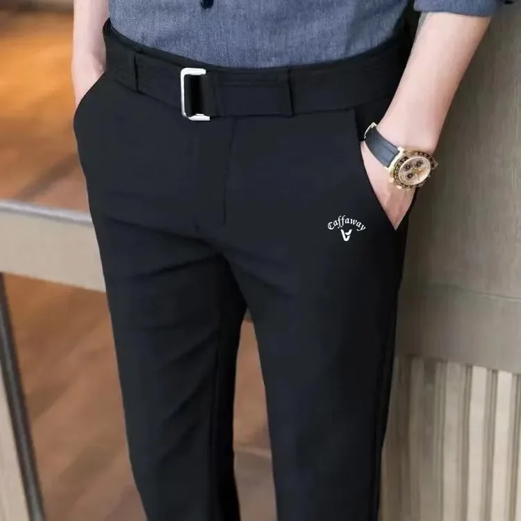 

Korean New Pants Spring/Summer Fashion Golf Pants Slim Fit Belt Pants Men Pants Casual Business Small Suits Men's Golf Clothing