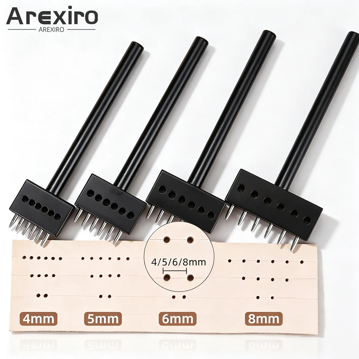3Pcs Multi‑prong Leather Hole Punch Tool, 2/4/6 Teeth Row Spacing Puncher for DIY Leather Craft Handmade Belt Strap Making