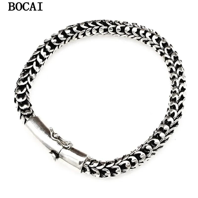 S925 Sterling Silver Retro Domineering Hip-hop Punk Dragon Scale Bracelet Men's And Women's Gifts