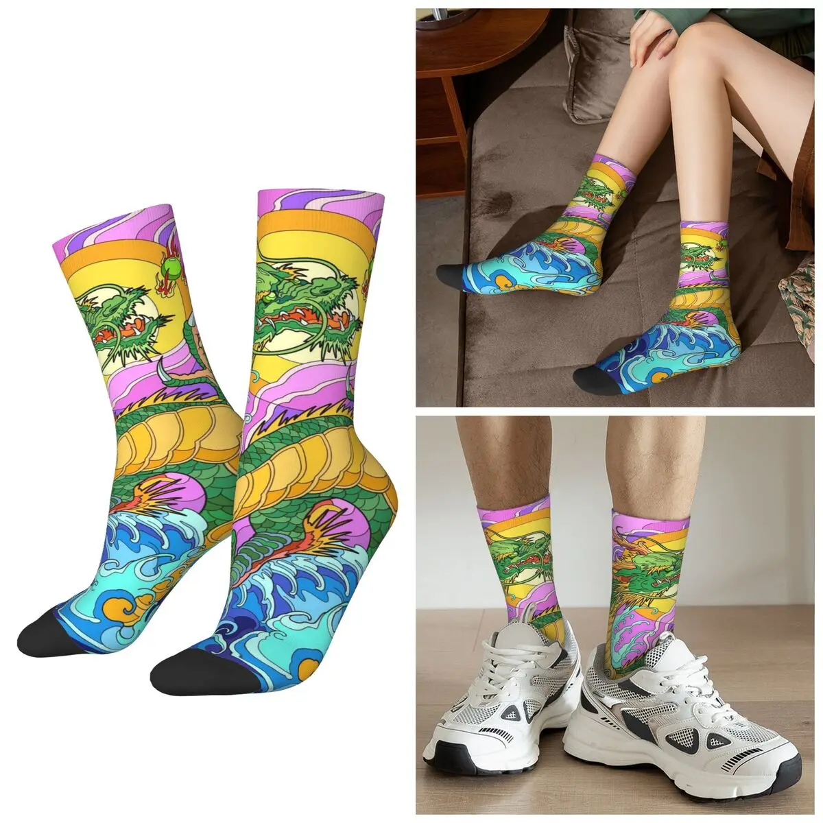 

All Seasons Retro Art Japanese Dragon Socks Harajuku Sport Middle Tube Socks Fashion Stockings for Men Women Gifts