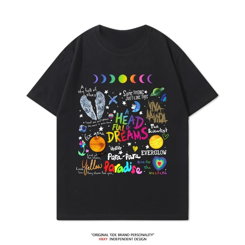 2025 Summer Coldplay Band Wrap Cotton T-Shirt New Men's and Women's Tour Short Sleeve Clothes Trend Rock T-Shirt Large Size