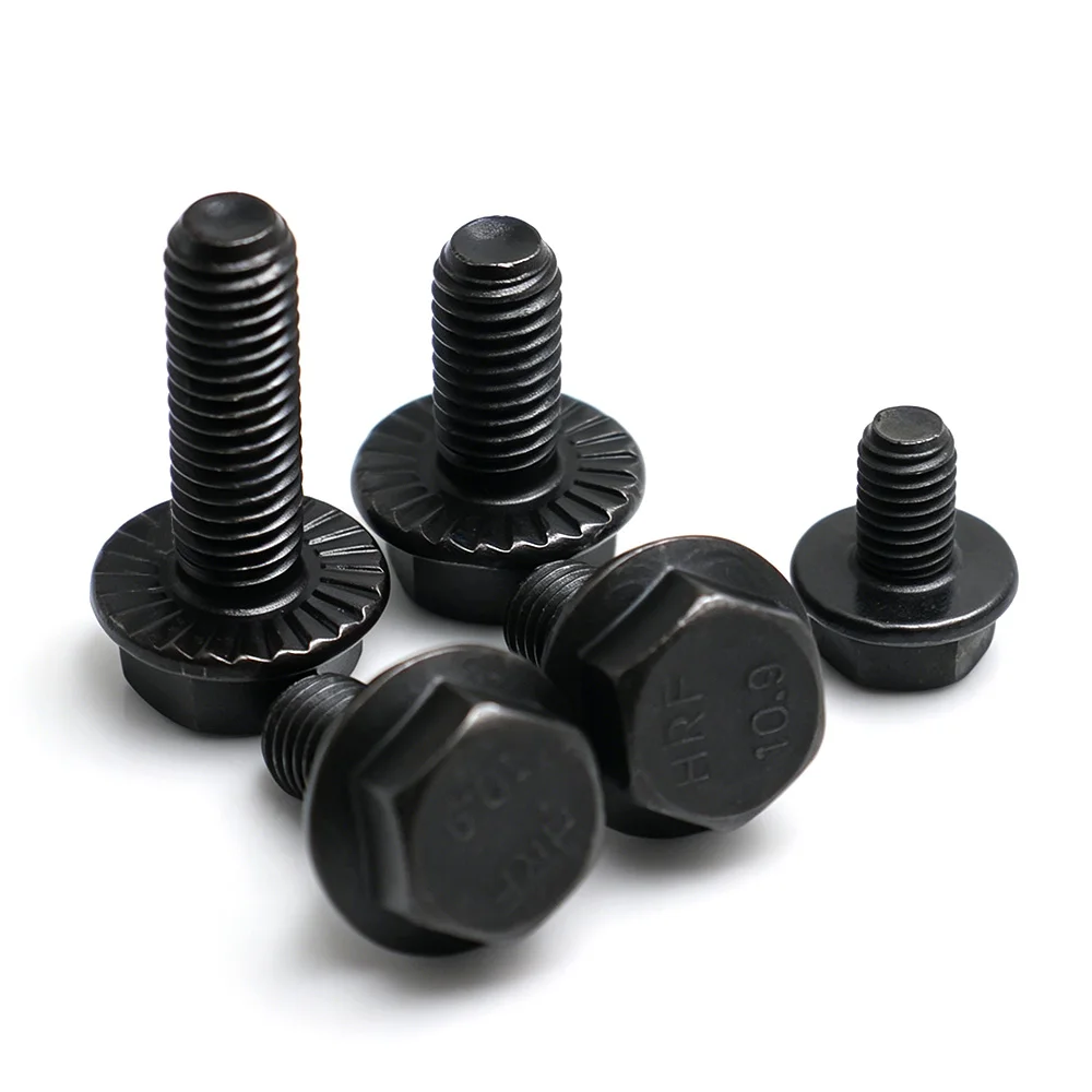 1-5PCS M5 M6 M8 M10 M12 M14 M16 Black Class 10.9 Alloy Steel Hex Flange Bolts Serrated / Non Serrated Washer Head Screws