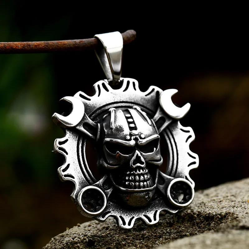 Beier New Store Stainless Steel Vintage Skull Pendant Fashion Motorcycle Chain Men\'s High Quality Gift LLBP8-348P