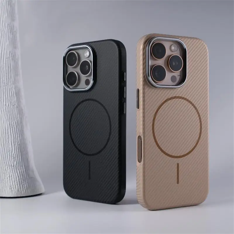 

Carbon Fiber Case for iPhone 16 Pro 15 Pro Max 14 Magnetic Shockproof Cover Slim Matte Hard PC Back Full Body Protection Cover