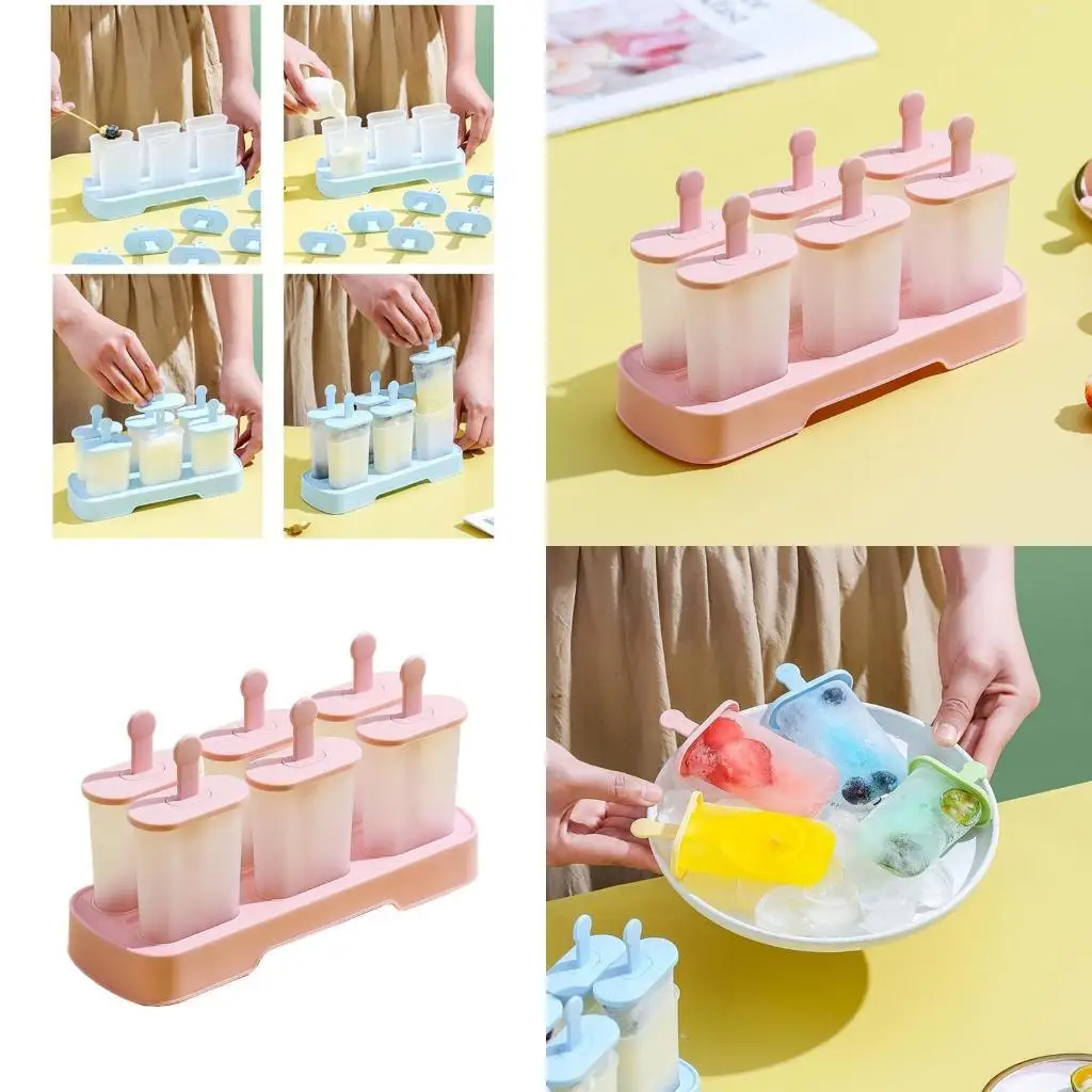 

6Pcs/Set Plastic Popsicles Molds with Tray Reusable Sticks Homemade Kids Ice Cream Mould DIY Lolly Maker Kitchen Tool X3UC