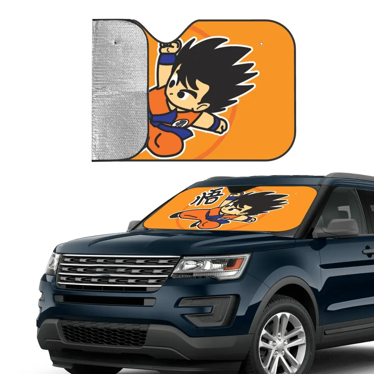 Flying Kick Goku Foldable Sunshade Windscreen 76x140cm DBZ Dragon Ball  Aluminium Foil Sunshade Visor Front Window Cover