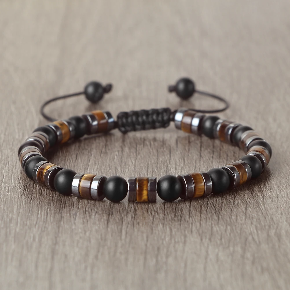 1Pcs Fashion Men Bracelet Punk Style Hematite Tiger Eye Stone Bracelets Women Health Protection Soul Jewelry Gift Couples Bangle
