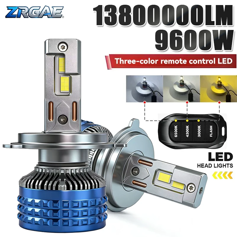 9600W H7 H11 LED Headlights Canbus H1 H4 9005 HB3 9006 HB4 6000K 4300K 3000K Three Color Remote Control Car LED Bulb Strobe Lamp