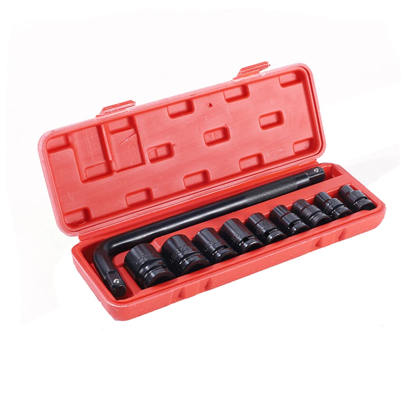 

10 piece set of 1/2 pneumatic extended socket hexagon air cannon screwdriver electrophoresis black manual socket set tool