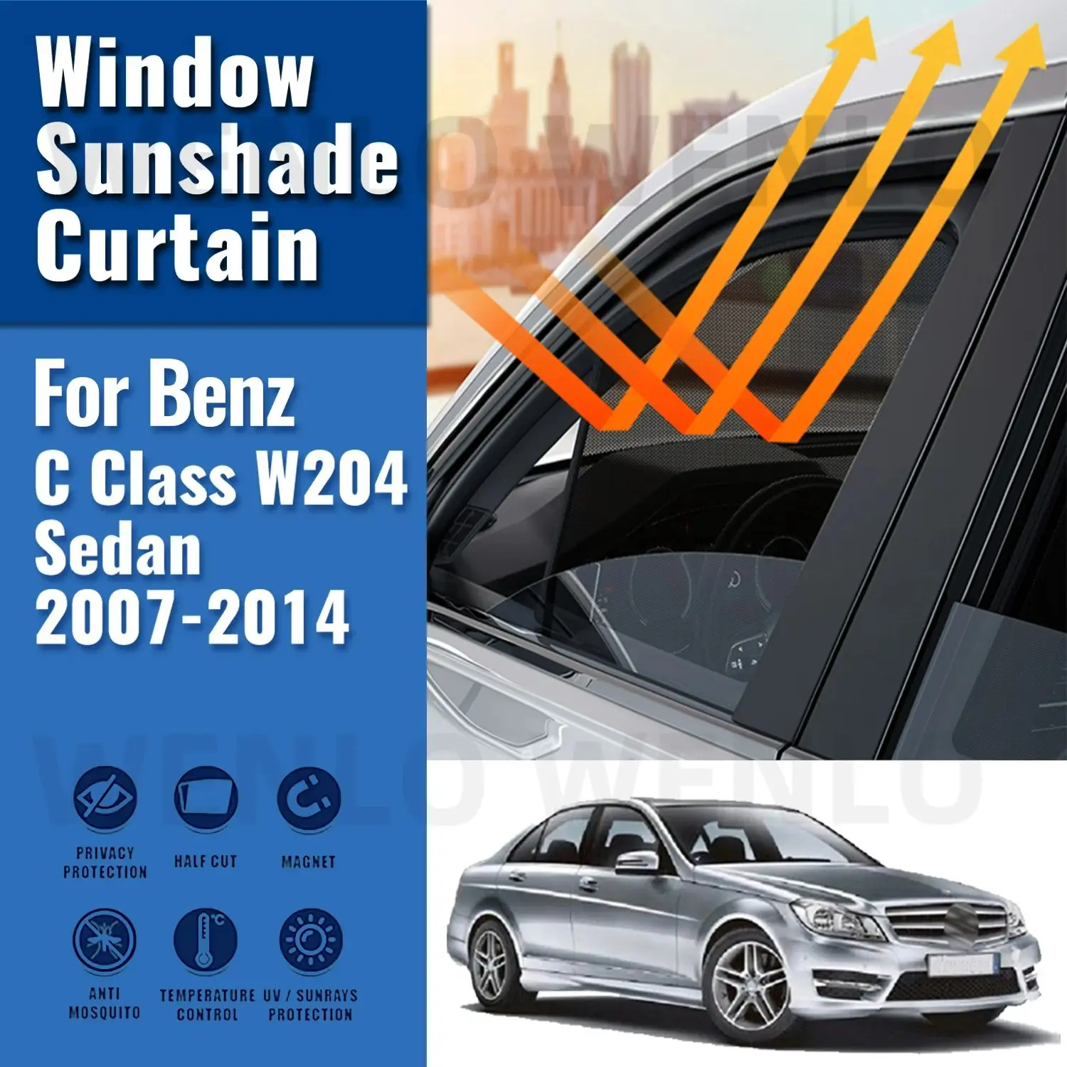 For Mercedes Benz C Class W204 2007-2014 Car Sunshade Front Windshield Frame Curtain Rear Side Window Sun Shades