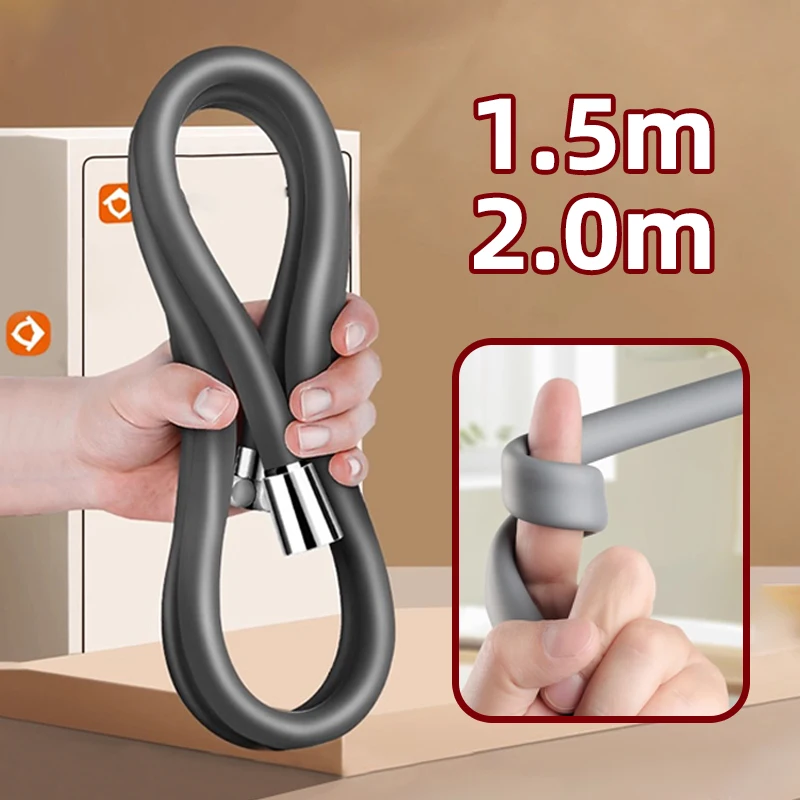 1pc Flexible Silicone Shower Hose Extra Long Handheld Shower Head Extension with Brass Nut  Large Flow 1.5/2 m Silicone Pipe