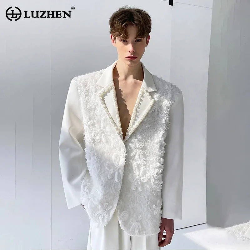 

Мужской пиджак LUZHEN: модный, объемный, с лоскутным дизайном, свободного кроя, новинка 2025 года, роскошный, элегантный, стильный мужской костюм JY6050