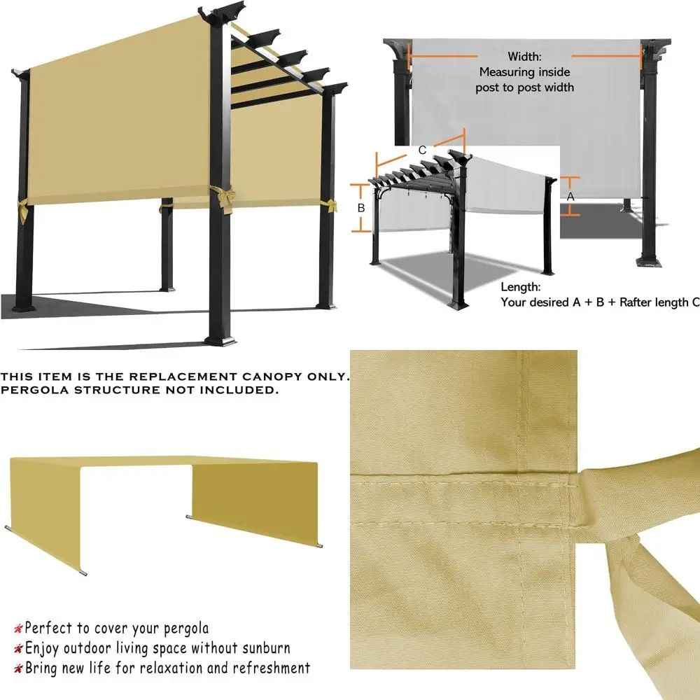

Universal Waterproof Pergola Replacement Canopy - 14 Feet Long x 8 Feet Wide, Sand Color