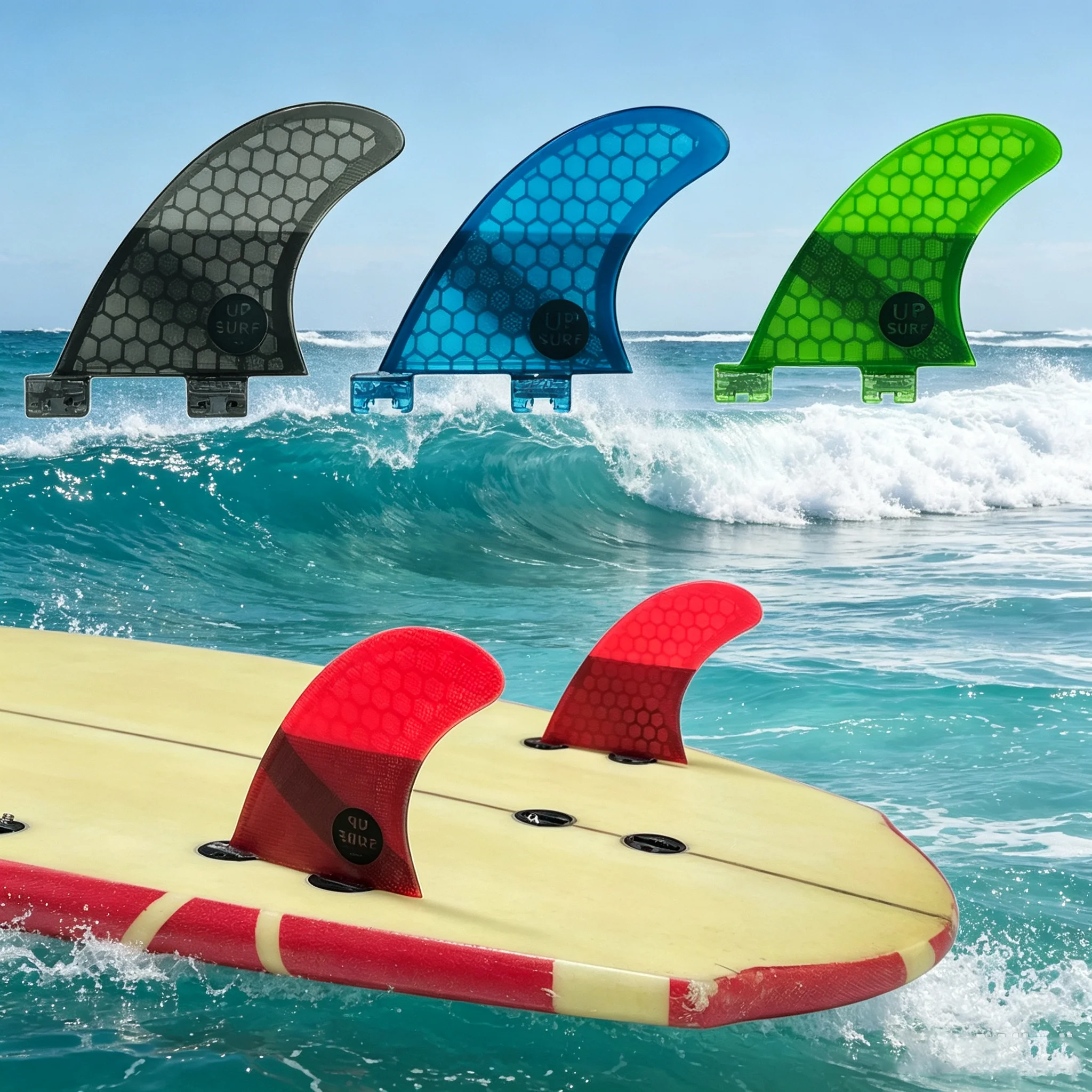 UPSURF FCS GL Fiberglass Surfboard Fins Set of 2 Honeycomb Quilhas in 4 Colors Surfing Board Stabilizer