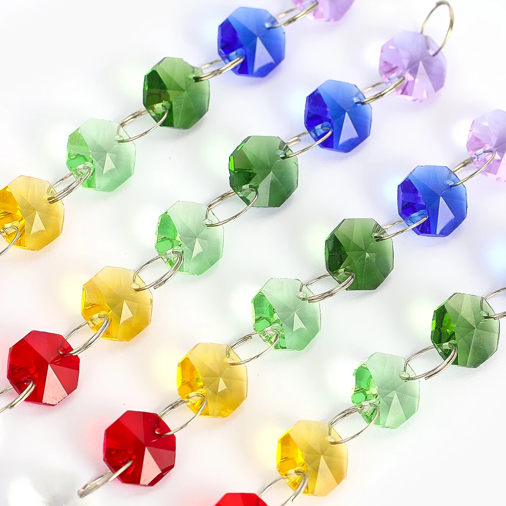

Colorful Octagonal Glass Beads Crystal Beads Prismatic Chain Garland Chandelier Parts Home Curtains Romantic Wedding Decoration