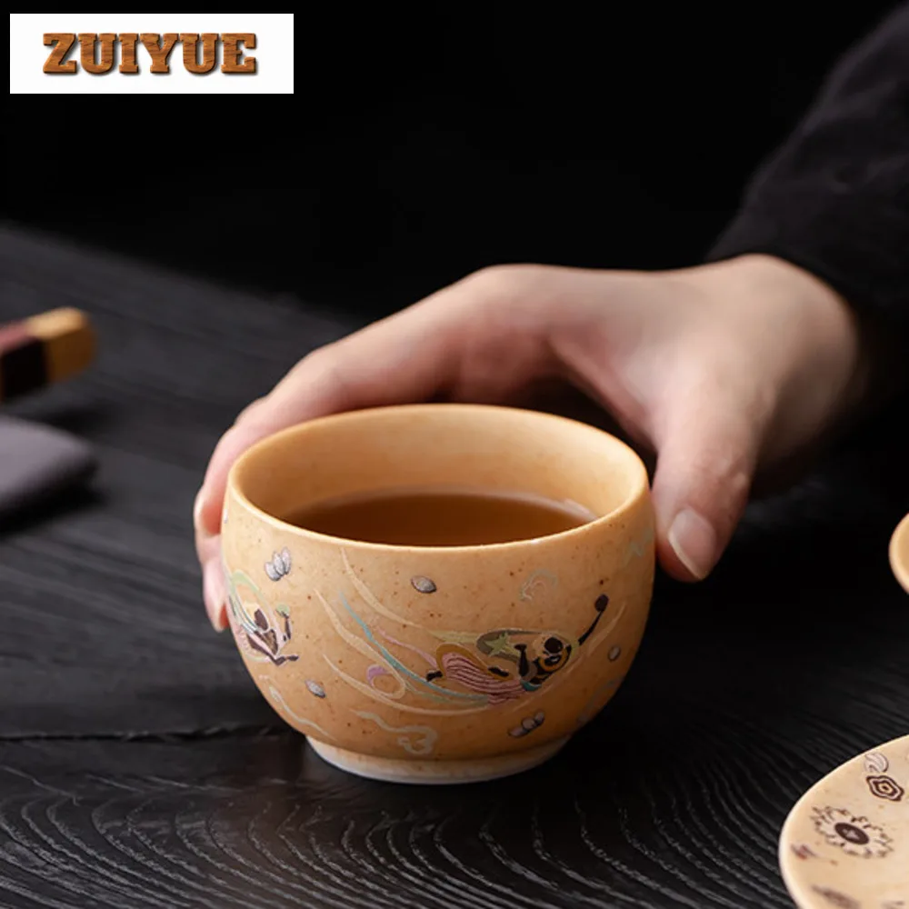 120ml Dunhuang Apsaras Ceramic Master Cup Chinese Tasting Tea Bowl Zen Special Coffee Mug Chazhan Kung Fu Teaset Drinkware Gift