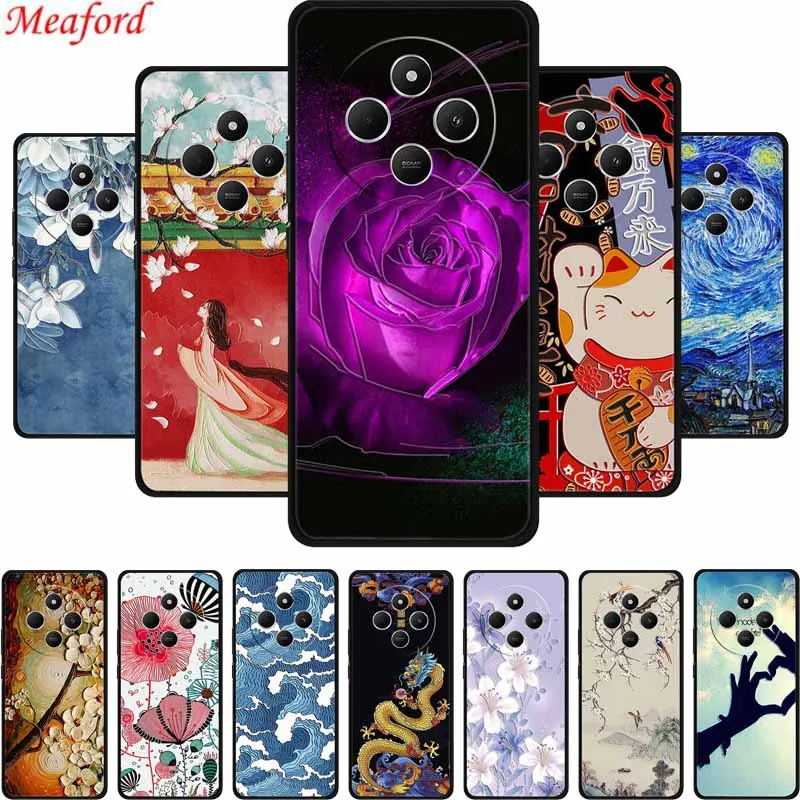 Funda en relieve 3D para Vivo Y300 Pro 5G, Funda de teléfono con flores en relieve, Funda de silicona suave para Vivo Y300 Pro, Funda trasera