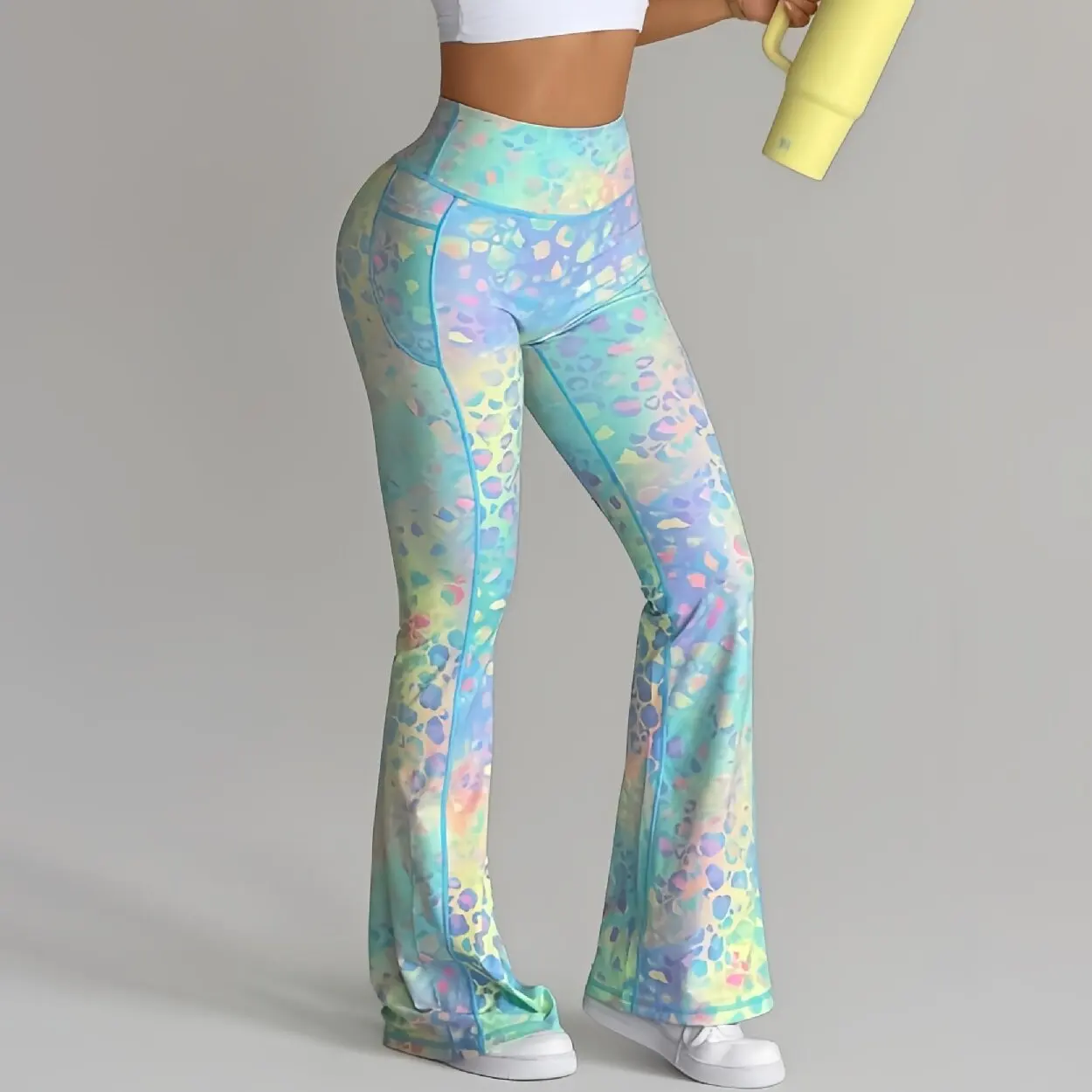 High Waist Tie Dye Flare Leggings For Women Yoga Pants With Pockets Bootcut Workout Leggings Control Gym Running Sports Trousers
