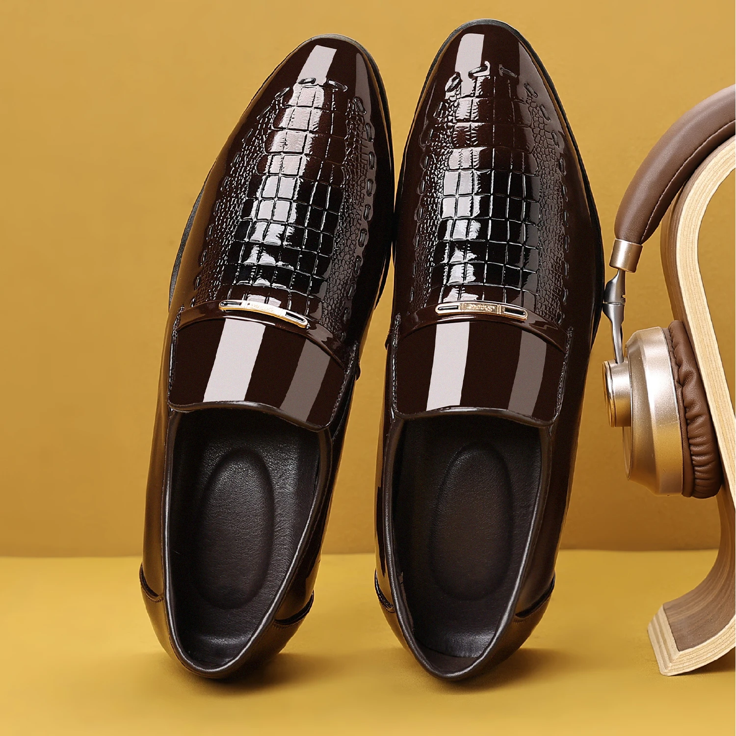 men's dress shoes elegant animal texture wedding office party summer slip-on commuting classic men's formal shoes image 6