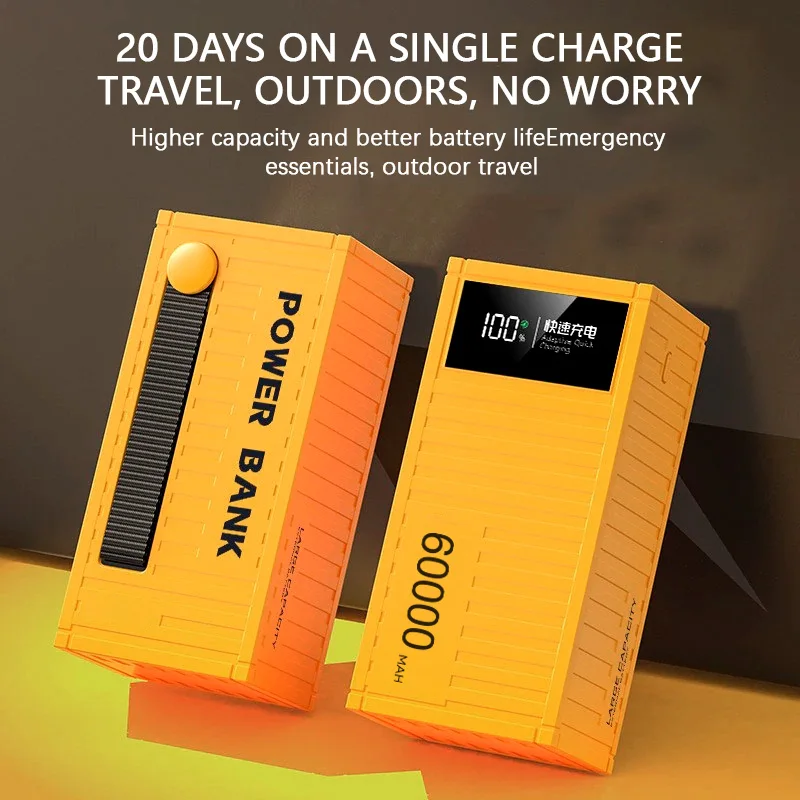 60000mAh 66W fast charging Auxiliary Battery Large Capacity Power Bank ,Big Power Bank Container for Outdoor&Portable Travel