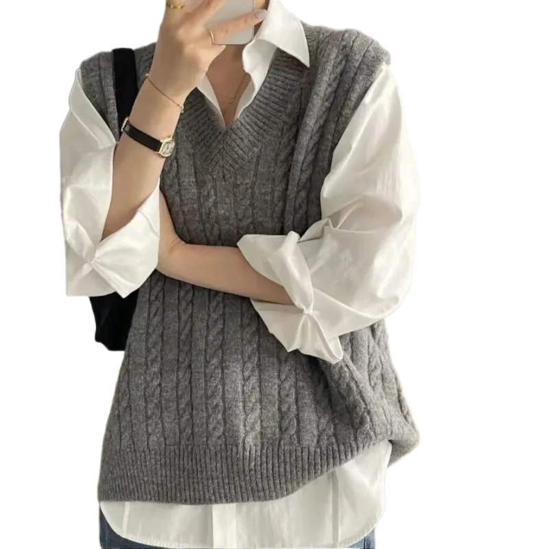

2025 New Sweater for Women's Vest with Loose Large Size Knitted Neckline for Women's Sleeveless Top