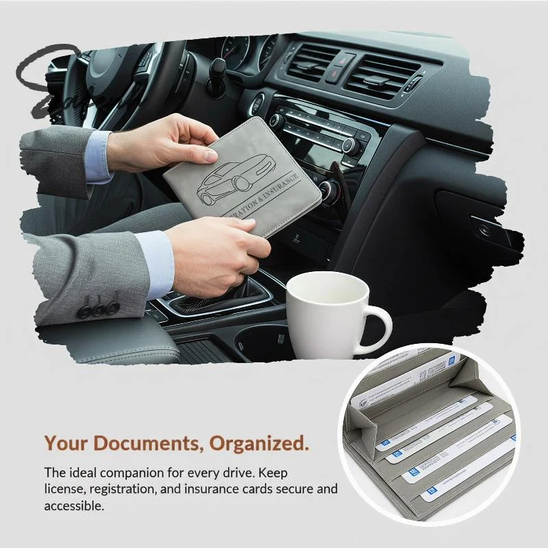 Car Registration Driver's License And Insurance Card Holder PU Leather Vehicle Glove Box Auto Documents Paperwork Organizer