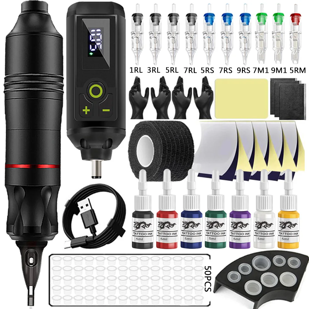 Wireless Tattoo Machine Kit With Mini Wireless Battery Cartridge Needle Permanent Makeup Wireless Tattoo Pen Kit Tattoo Artists