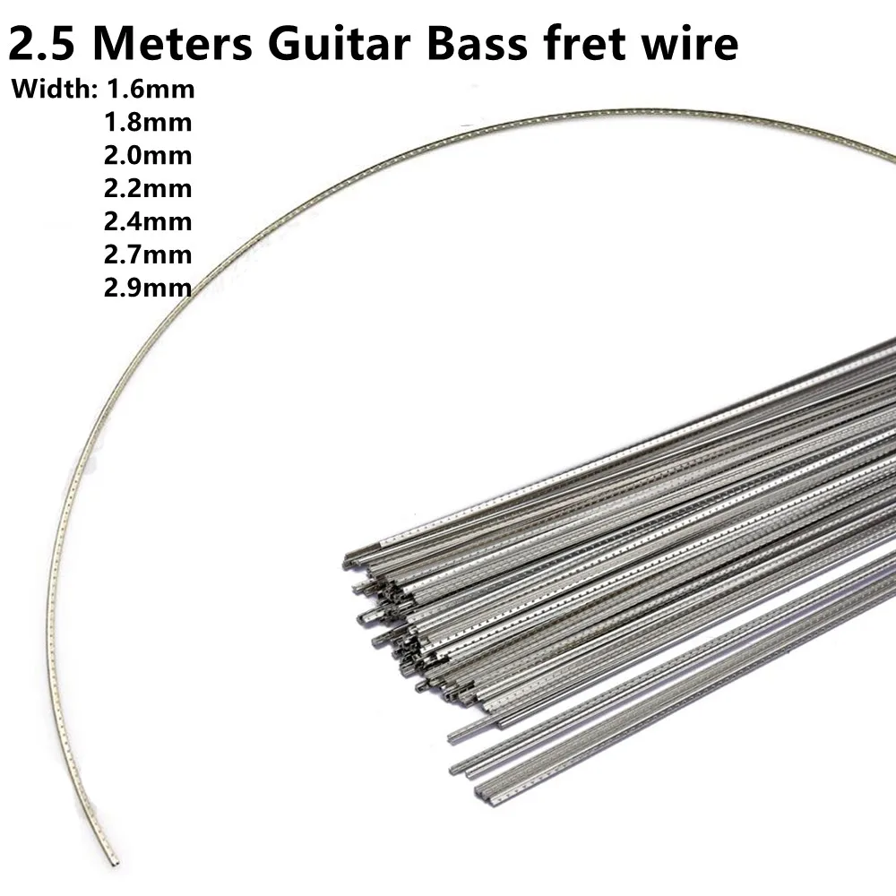 Diapasón de guitarra de bajo de 2,5 M, alambre de traste, cuproníquel de cobre y níquel, calibre plateado 1,6/1,8/2,0/2,2/2,4/2,7/2,9mm, aleación de cobre y níquel