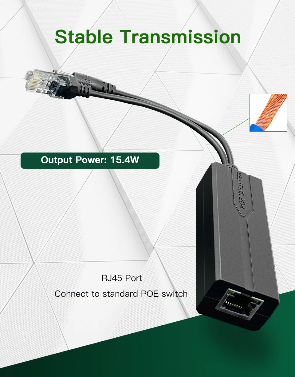 Standard POE Splitter 48V to 5V 12V 1.2A 2A Micro USB Type-C 100M/1000M POE Camera Injector Power Supply