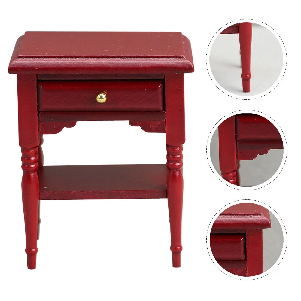 Simulated Bedside Table Miniature Furniture Model House Decor Wood Night Decorative Nightstand Furnishing Decoration