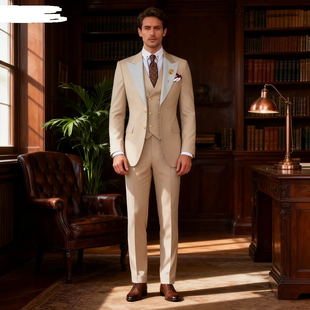 

3 Piece Burgundy Men's Tuxedo Business Formal Slim Fit Wedding Casual Groomsmen Classic Banquet Home Party Suit Set