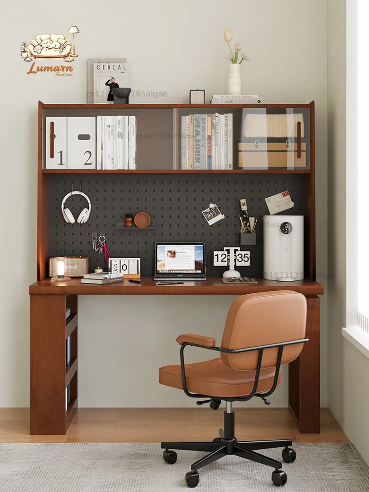 Medieval style desk, bookshelf, bookcase, locker, hole board combination, integrated against the wall, bedroom home lea