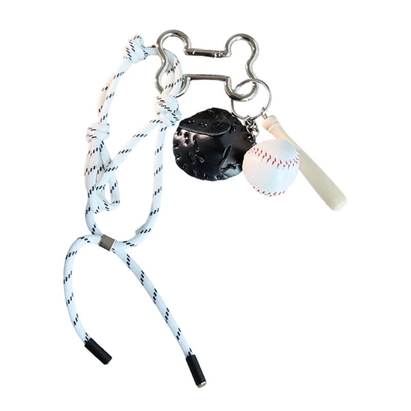 

652F Stylish PU Leather Baseball Key Holder Sports Themed Bag Pendant Hanging Accessory Trendy Handmade Gift For Students