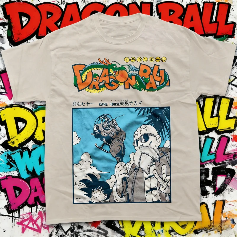2026 Sommer Dragon Ball Meister Roshi & Goku Kame House Manga 100% Baumwolle Vintage Oversized Unisex T-Shirt für DBZ-Fans