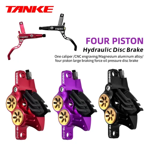 TANKE MTB freno de disco hidráulico de 4 pistones 900/1700mm 4 pistones pastillas de freno de resina presión de aceite AM DH Road MTB freno de disco ultraligero