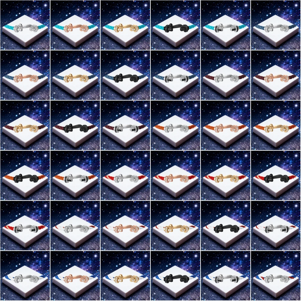 

KUXM New 925Silver Half Zircon Large Size black U-shaped Orange Nylon Bracelet female Daily Party Gifts Luxurious Couple Jewelry