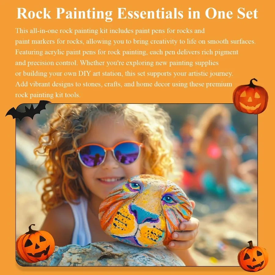 علامات طلاء أكريليك 24 لونًا مع تصميم مزدوج الشريحة لزينة الهالوين مثالية لطلاء اليقطين على لوحة الصخور الخشبية